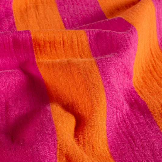 Musselin - Blockstreifen Orange